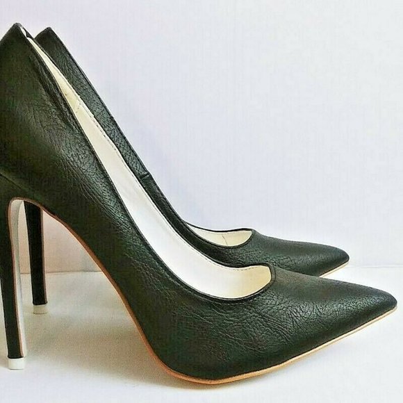 Sheikh Textured Black 4"Stiletto White Bottom Heel Pointy Shoe - Picture 1 of 5